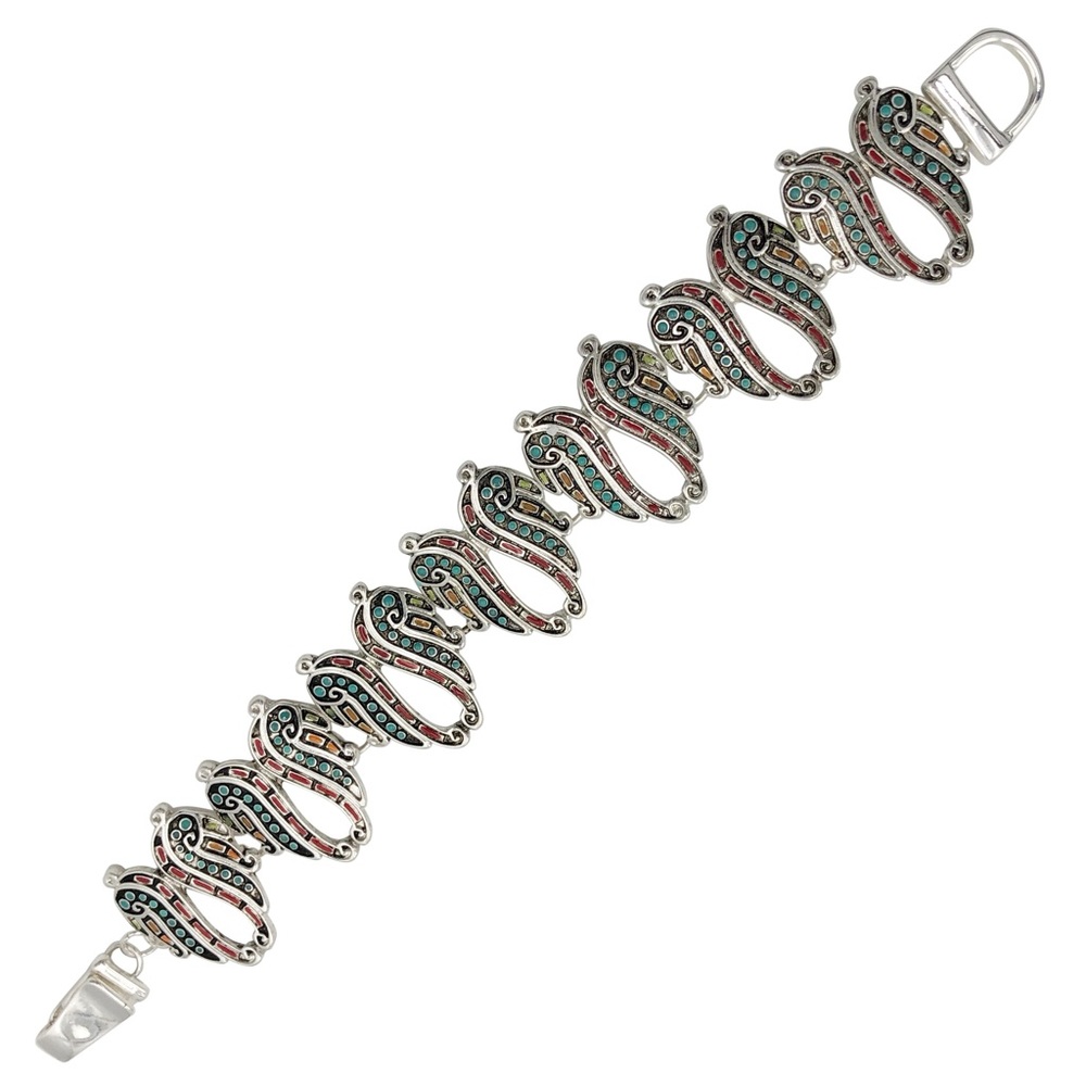 Angel Wings Heart Mosaic Look Silver Tone Magnetic Clasp Bracelet